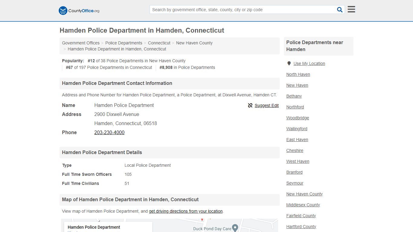 Hamden Police Department - Hamden, CT (Address and Phone) - County Office