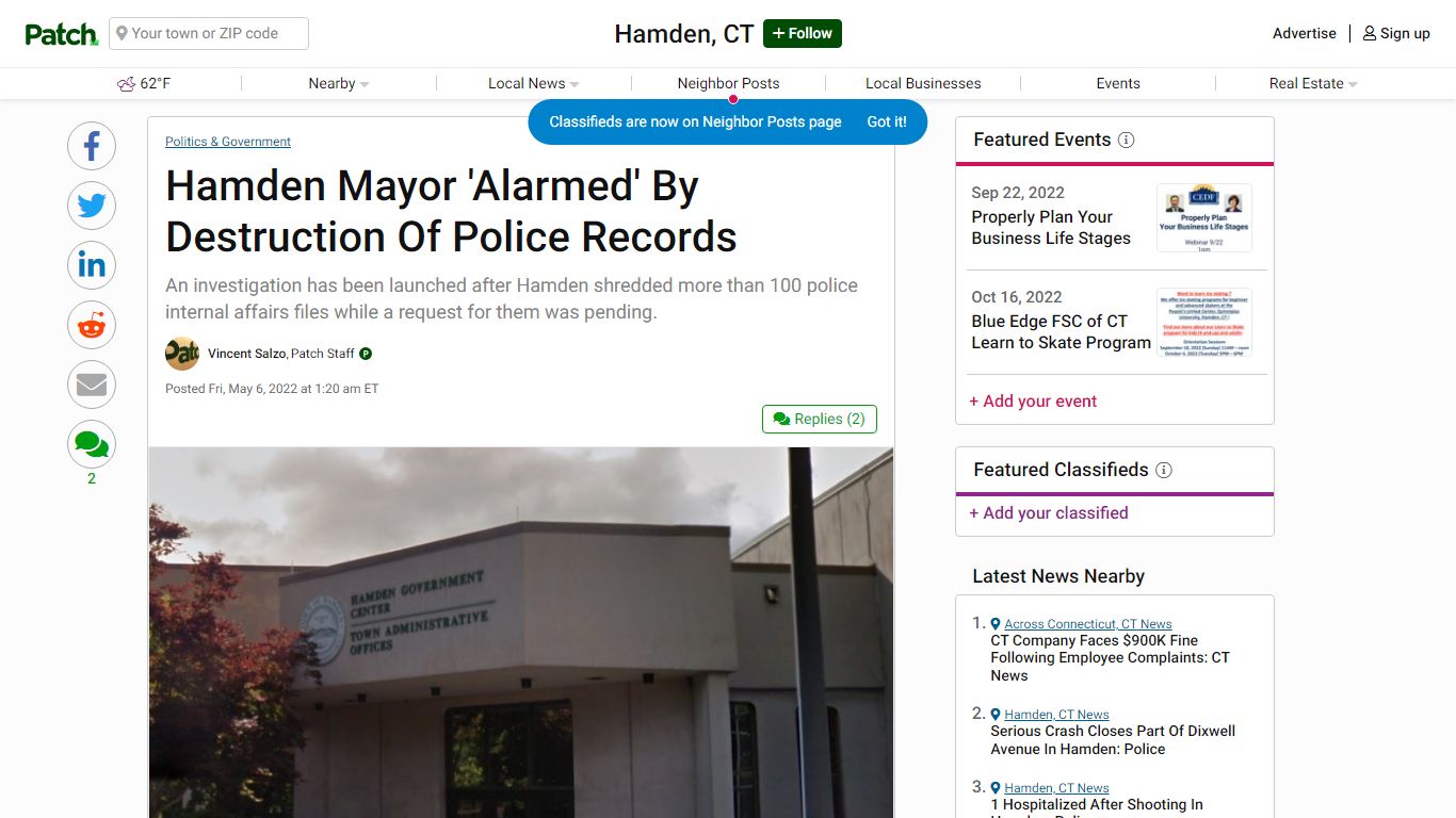 Hamden Mayor 'Alarmed' By Destruction Of Police Records